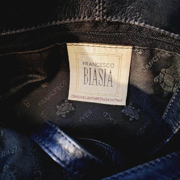 BIASIA GENIUNE LEATHER HANDBAG – CROSSBODY DARK NAVY – VINTAGE - Picture 8 of 8